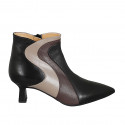 Woman's pointy ankle boot with zipper in black, brown and beige leather heel 5 - Available sizes:  32