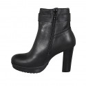 Woman's ankle boot with buckle, zipper and platform in black leather heel 8 - Available sizes:  42