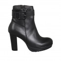 Woman's ankle boot with buckle, zipper and platform in black leather heel 8 - Available sizes:  42