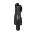 Woman's ankle boot with buckle, zipper and platform in black leather heel 8 - Available sizes:  42