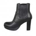 Woman's ankle boot with platform and elastic bands in black leather heel 8 - Available sizes:  42
