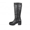Woman's boot with zipper, buckle and elastic in black leather heel 6 - Available sizes:  43