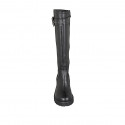 Woman's boot with zipper, buckle and elastic in black leather heel 6 - Available sizes:  43
