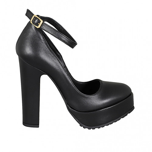 Zapato de salon para mujeres con correa y plataforma en piel de color negro tacon 12 - Tallas disponibles:  43