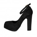 Woman's platform pump in black suede with strap heel 12 - Available sizes:  42, 43