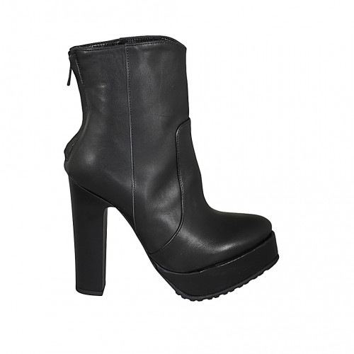Bottines pour femmes en cuir noir avec fermeture éclair posterieur, plateforme et talon 12 - Pointures disponibles:  31
