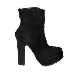 Bottines pour femmes en daim noir avec fermeture éclair posterieur, plateforme et talon 12 - Pointures disponibles: 31, 43