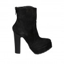 Woman's ankle boot in black suede with backside zipper, platform and heel 12 - Available sizes:  31, 42, 43