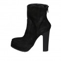 Woman's ankle boot in black suede with backside zipper, platform and heel 12 - Available sizes:  31, 42, 43