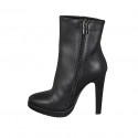 Woman's ankle boot with zipper and platform in black leather with heel 11 - Available sizes:  32, 42
