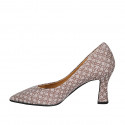 Zapato de salon para mujer en gamuza imprimida gris pardo tacon 8 - Tallas disponibles:  34