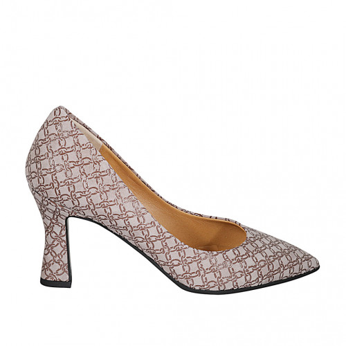 Woman's pump in taupe printed suede...