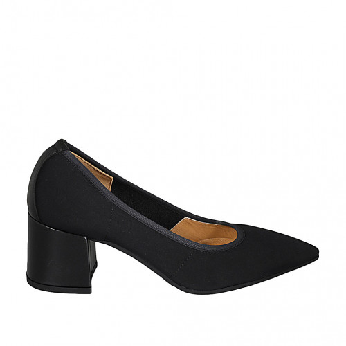 Zapato de salon puntiagudo para mujer en tejido y piel negra tacon 6 - Tallas disponibles:  33, 34, 43, 44