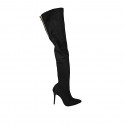 Bottes à bout pointu au-dessus de genou pour femmes en daim elastique noir avec demi fermeture éclair talon 9 - Pointures disponibles:  34