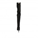 Woman's pointy over-the-knee boot in black elasticized suede with half zipper heel 9 - Available sizes:  34
