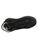 Chaussure avec lacets, fermeture éclair et semelle amovible en cuir et daim scintillant noir tacheté talon compensé 3 - Pointures disponibles:  33