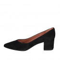 Woman's pointy pump shoe in black suede heel 5 - Available sizes:  34