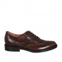 Woman's laced Oxford shoe in brown leather with Brogue pattern heel 3 - Available sizes:  43, 45