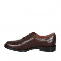 Woman's laced Oxford shoe in brown leather with Brogue pattern heel 3 - Available sizes:  43, 45