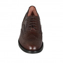 Woman's laced Oxford shoe in brown leather with Brogue pattern heel 3 - Available sizes:  43, 45