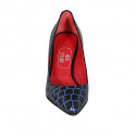 Women's pump shoe in black and blue printed brush-off leather heel 7 - Available sizes:  34