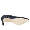 Women's pump shoe in black and blue printed brush-off leather heel 7 - Available sizes:  34