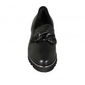 Woman's highfronted shoe in black leather with elastics and chain wedge heel 5 - Available sizes:  44