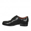 Woman's laced Oxford shoe with Brogue pattern in black leather heel 3 - Available sizes:  45