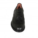Zapato oxford para mujer con cordones con decoración Brogue en piel negra tacon 3 - Tallas disponibles:  45