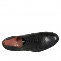 Woman's laced Oxford shoe with Brogue pattern in black leather heel 3 - Available sizes:  45