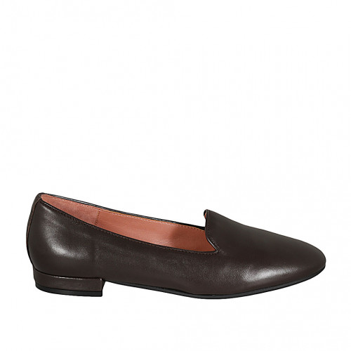 Woman's mocassin in brown leather heel 2 - Available sizes:  33