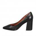 Woman's pointy pump in black leather block heel 8 - Available sizes:  34