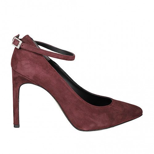 Women's pump shoe with ankle strap in maroon suede heel 12 - Available sizes:  42