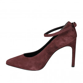 Women's pump shoe with ankle strap in maroon suede heel 12 - Available sizes:  42 2