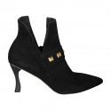 Woman's pointy ankle boot with zipper and studs in black suede heel 9 - Available sizes:  42