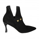 Woman's pointy ankle boot with zipper and studs in black suede heel 9 - Available sizes:  42, 45