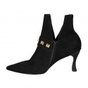 Woman's pointy ankle boot with zipper and studs in black suede heel 9 - Available sizes:  42, 45