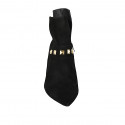 Woman's pointy ankle boot with zipper and studs in black suede heel 9 - Available sizes:  42