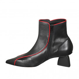 Bottine à bout pointu pour femmes avec fermeture éclair en cuir noir et rouge talon 6 - Pointures disponibles:  42 2