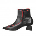 Woman's pointy ankle boot with zipper in black and red leather heel 6 - Available sizes:  42