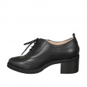 Woman's Oxford shoe with laces and wingtip in black leather heel 6 - Available sizes:  42, 43, 44, 45