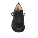 Woman's Oxford shoe with laces and wingtip in black leather heel 6 - Available sizes:  42, 43, 44, 45