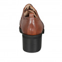 Zapato Oxford para mujer con cordones y punta de ala en piel brun claro tacon 6 - Tallas disponibles:  45