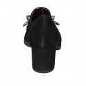 Woman's mocassin in black suede with elastic bands, pearls and rhinestones heel 6 - Available sizes:  34, 45