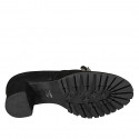 Woman's mocassin in black suede with elastic bands, pearls and rhinestones heel 6 - Available sizes:  34, 45