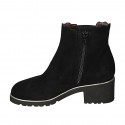 Woman's ankle boot in black suede with zipper and elastic band heel 6 - Available sizes:  45