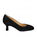 Woman's pump with rounded tip in black suede heel 5 - Available sizes:  32
