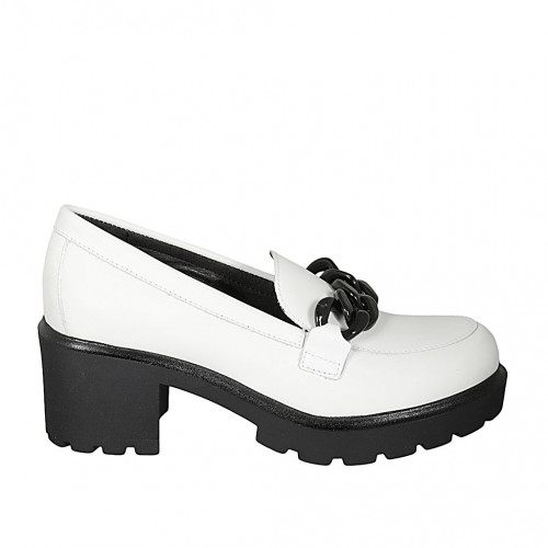 Woman's loafer in white leather with chain heel 6 - Available sizes:  34, 42, 44, 45