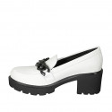 Woman's loafer in white leather with chain heel 6 - Available sizes:  34, 42, 44, 45