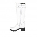 Woman's boot with buckle, elastic and zipper in white leather heel 6 - Available sizes:  42, 43, 44